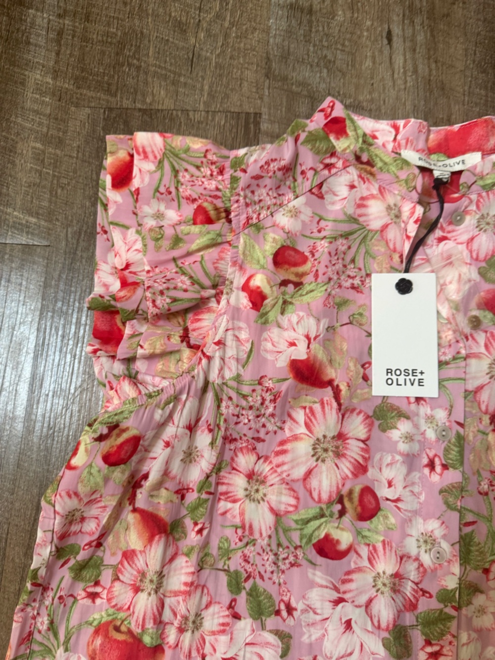 Rose & Olive Pink Floral Ruffle-Sleeve Button Top - Picture 5 of 9